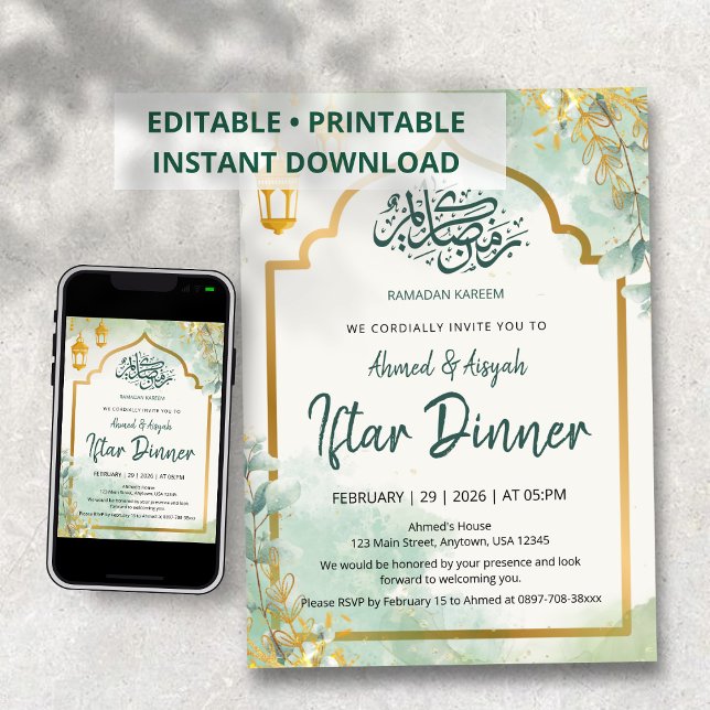 Elegant Sage Green Floral Iftar Invitation Inbjudningar (Skapare uppladdad)