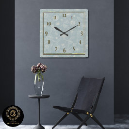 Elegant Sage Green Floral Wall Clock - Home Gift Fyrkantig Klocka