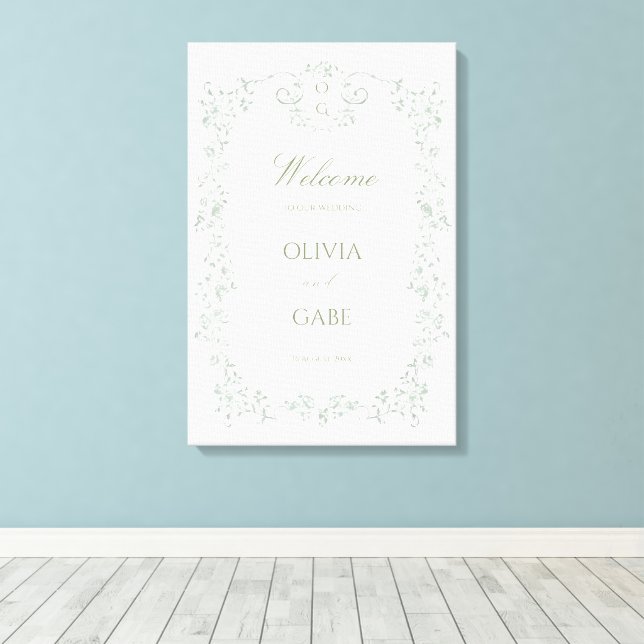 Elegant Sage Green French Floral Wedding Sign Canvastryck (Insitu (trägolv))
