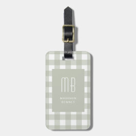 Elegant Sage Green Gingham Monogram Bagagebricka
