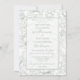 Elegant Sage Green Hand-Drawn Floral Wedding  Invi Inbjudningar