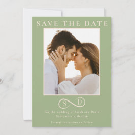 Elegant Sage Green Infinity Monogram Save the Date Spara Datumet