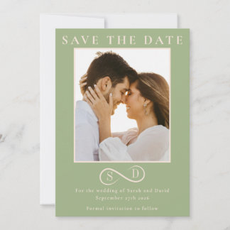 Elegant Sage Green Infinity Monogram Save the Date Spara Datumet