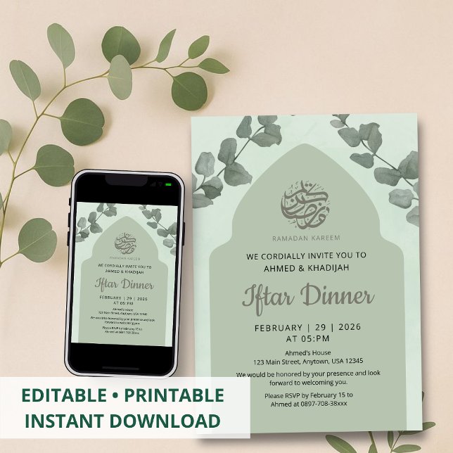 Elegant Sage Green Islamic Arch Iftar Dinner Inbjudningar (Skapare uppladdad)
