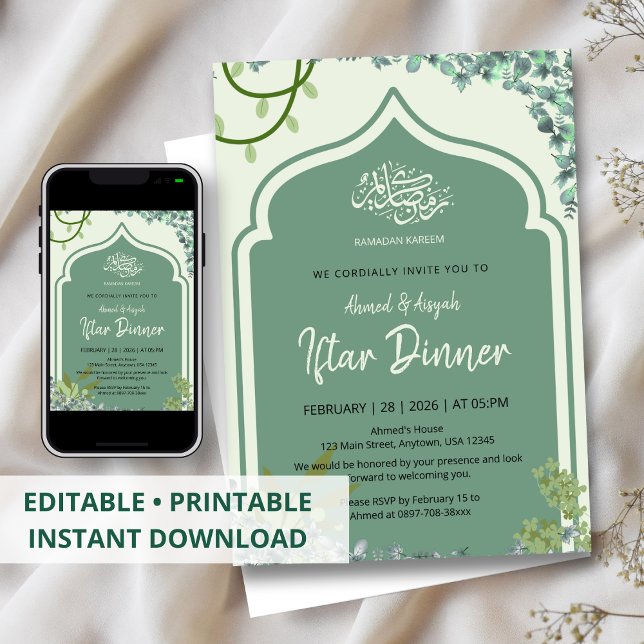 Elegant Sage Green Islamic Arched Iftar Dinner Inbjudningar (Skapare uppladdad)