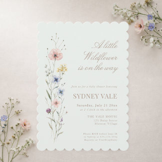 Elegant Sage Green Little Wildflower Baby Shower Inbjudningar