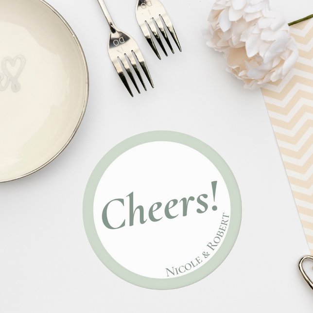 Elegant Sage Green Minimalist Wedding Coaster Underlägg Papper Rund (Skapare uppladdad)