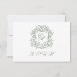 Elegant Sage Green Monogram Crest Meals Wedding OSA Kort