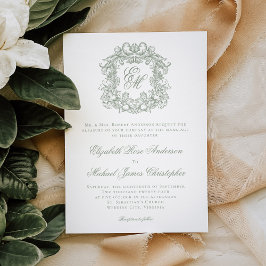 Elegant Sage Green Monogram Wedding Crest Inbjudningar