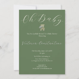 Elegant Sage Green Oh Baby Bear Shower Invitation Inbjudningar