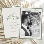 Elegant Sage Green Old Money Photo Wedding Spara Datumet<br><div class="desc">Create your own custom photo wedding save the dates in a luxurious old money style. Add your personalized details announcing your wedding day in elegant,  timeless typography featured in sage green color design.</div>