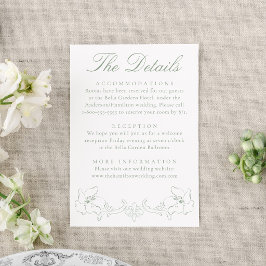 Elegant Sage Green Ornate Floral Wedding Details Tilläggskort