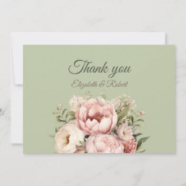 Elegant Sage Green Peony Floral Thank You Card Tack Kort