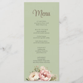 Elegant Sage Green Peony Floral Wedding Menu Meny