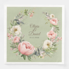 Elegant Sage Green Peony Floral Wedding Napkin Pappersservett