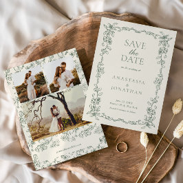 Elegant Sage Green Photo Vintage Wedding Spara Datumet