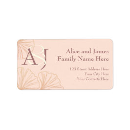 Elegant Sage Green & Pink Ginkgo Newly Wed Address Adressetikett