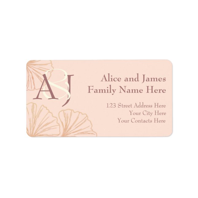 Elegant Sage Green & Pink Ginkgo Newly Wed Address Adressetikett (Framsidan)