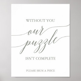 Elegant Sage Green Puzzle Guestbook Sign Poster
