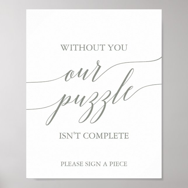 Elegant Sage Green Puzzle Guestbook Sign Poster (Framsidan)