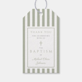 Elegant Sage Green Religious Cross Baptism Presentetikett