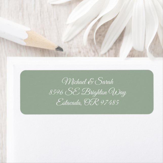 Elegant Sage Green Return Address Returadress Etikett (Insitu)