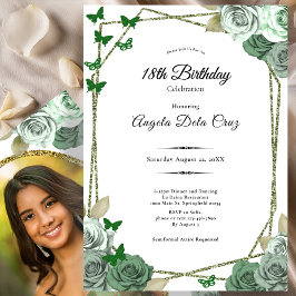 Elegant Sage Green Rose 18th Birthday Debut  Inbjudningar