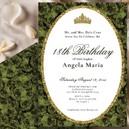 Elegant Sage Green Rose Floral 18th Birthday Debut Inbjudningar
