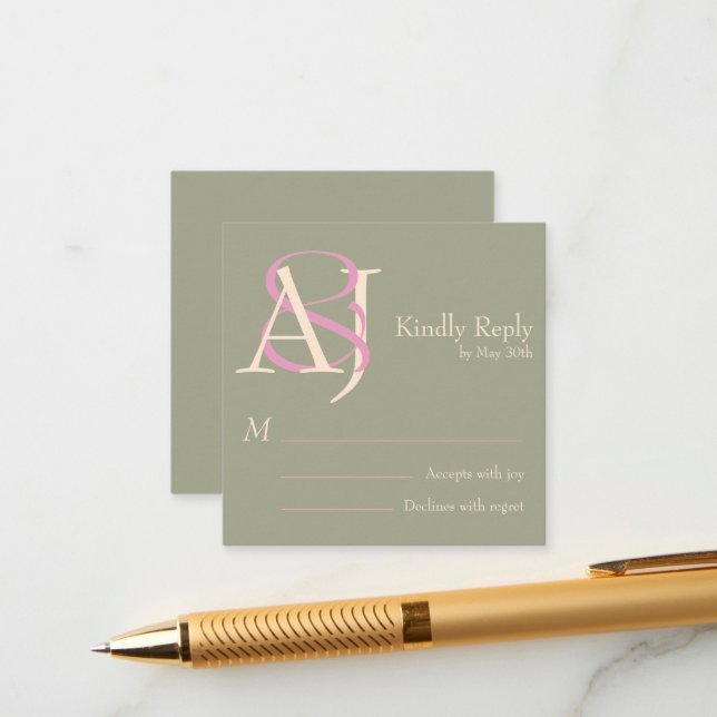 Elegant Sage Green & Rose Pink Wedding Response Tilläggskort (Fram/Back In Situ)