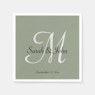 Elegant Sage Green Script Name Monogram Wedding  Pappersservett