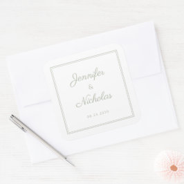 Elegant Sage Green Script Wedding Fyrkantigt Klistermärke