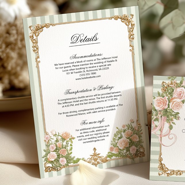 Elegant Sage Green Stripe Floral Details Card (Skapare uppladdad)