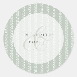 Elegant Sage Green Stripes & Ampersand Wedding Runt Klistermärke