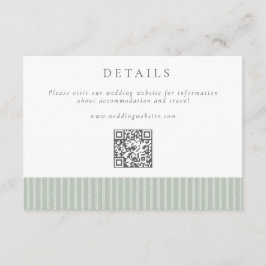 Elegant Sage Green Stripes QR Code Wedding Details Tilläggskort