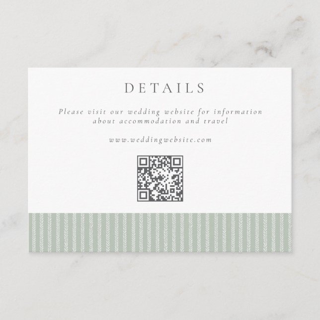 Elegant Sage Green Stripes QR Code Wedding Details Tilläggskort (Framsida)