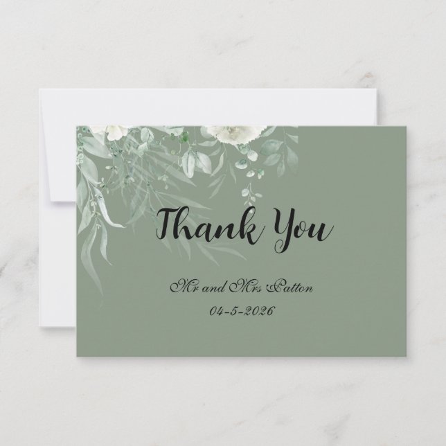 Elegant Sage Green Thank You Card Tack Kort (Framsida)