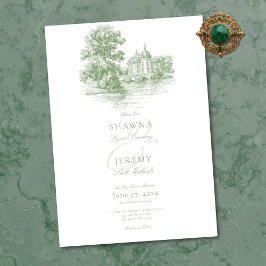 Elegant Sage Green Toile French Manor Wedding Inbjudningar