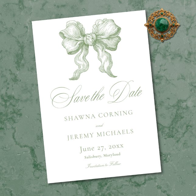 Elegant Sage Green Toile French Manor Wedding Spara Datumet (Elegant Sage Green Toile French Manor Wedding Save The Date)
