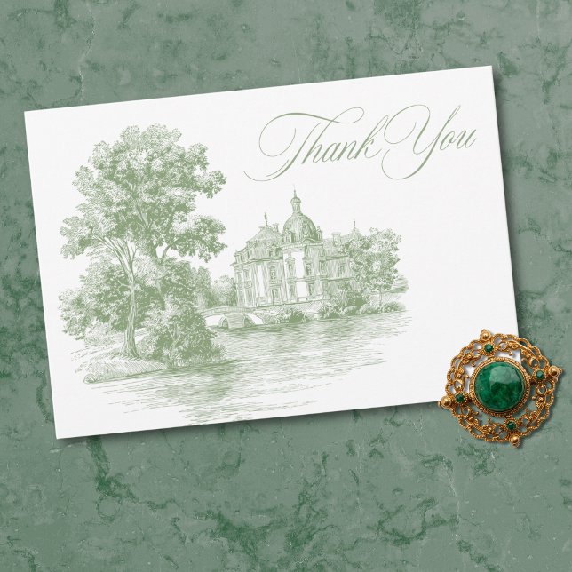Elegant Sage Green Toile French Manor Wedding Tack Kort (Elegant Sage Green Toile French Manor Wedding Thank You Card)