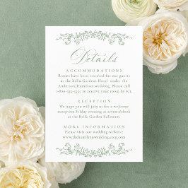 Elegant Sage Green Victorian Floral Wedding Detail Tilläggskort