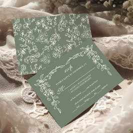 Elegant Sage Green Vintage Floral Wedding OSA Kort