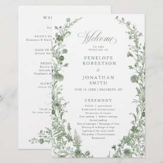 Elegant Sage Green Vintage Floral Wedding Program