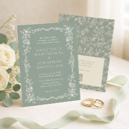 Elegant Sage Green Vintage Qr Code Wedding Inbjudningar