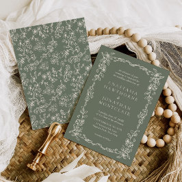 Elegant Sage Green Vintage Victorian Wedding Inbjudningar