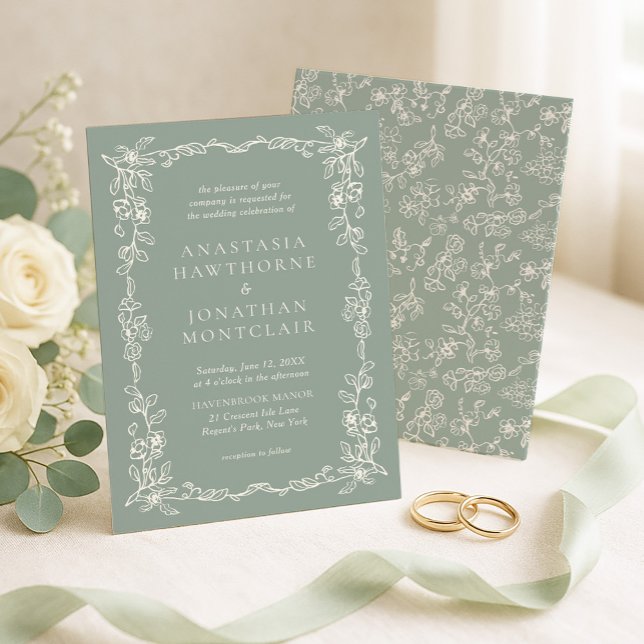 Elegant Sage Green Vintage Victorian Wedding Inbjudningar (Skapare uppladdad)