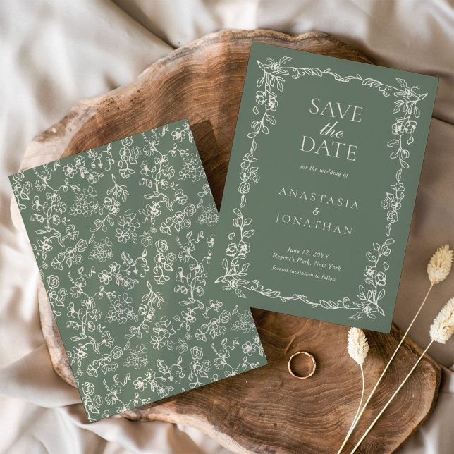 Elegant Sage Green Vintage Wedding Spara Datumet (Skapare uppladdad)