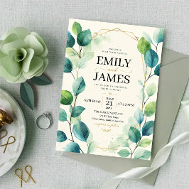 Elegant Sage Green Watercolor Eucalyptus Leaves Inbjudningar