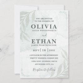 Elegant Sage Green Watercolor Foliage Wedding  Inbjudningar