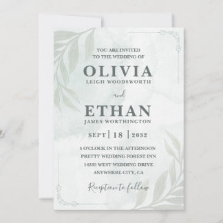 Elegant Sage Green Watercolor Foliage Wedding  Inbjudningar