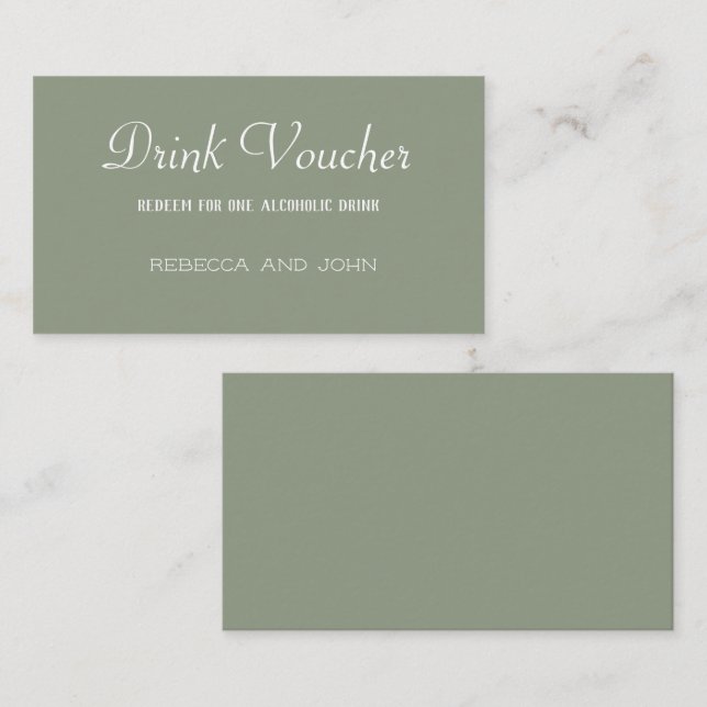 Elegant Sage Green Wedding Drink Voucher Card Visitkort (Fram/baksida)